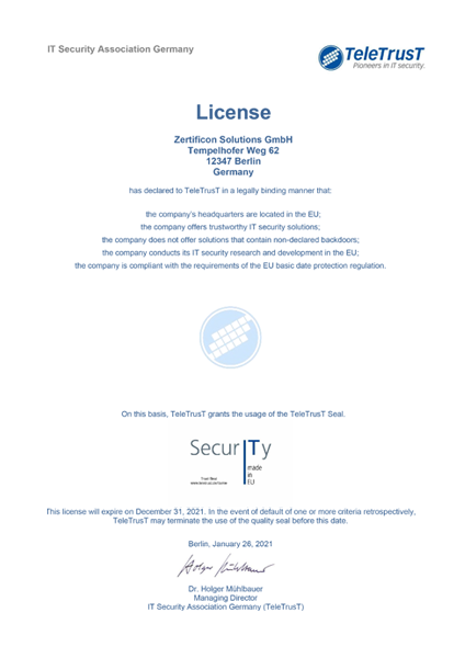 IT Security made in EU License Zertificon