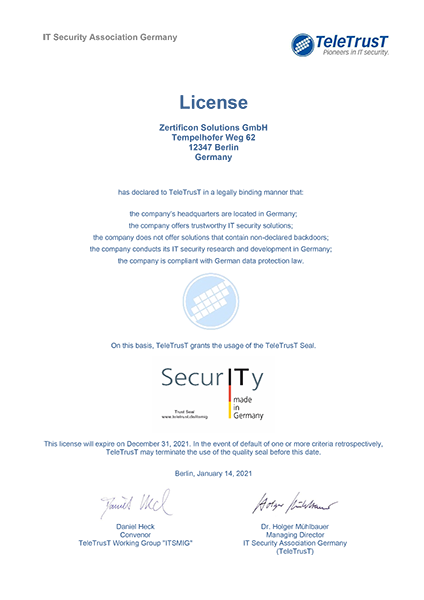 IT Security made in Germany License Zertificon