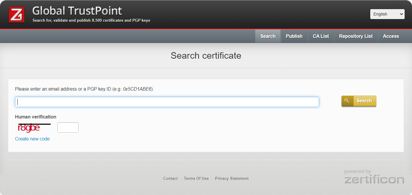 Search engine for certificates