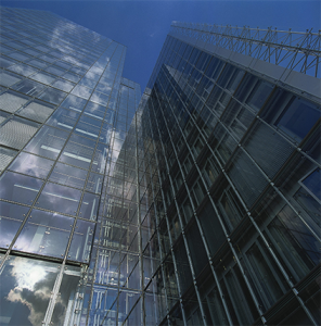 the facade of the building is mainly builded from glas