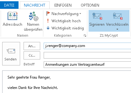 Z1 MyCrypt: E-Mails aus MS Outlook verschlüsseln