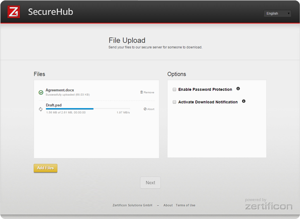 Z1 SecureHub: Upload large files