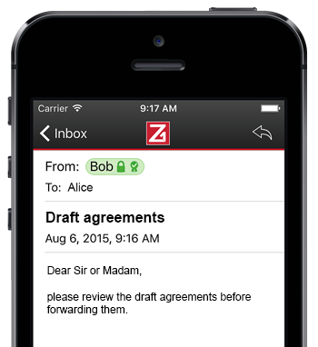 iPhone with Z1 MyCrypt Mail
