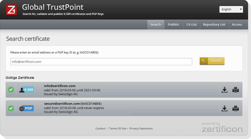 Z1 Global TrustPoint PKI certificate serach engine