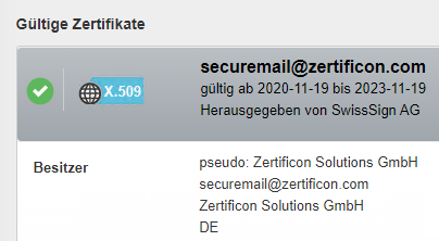 S/MIME Domain Zertifikat auf dem Z1 Global TrustPoint